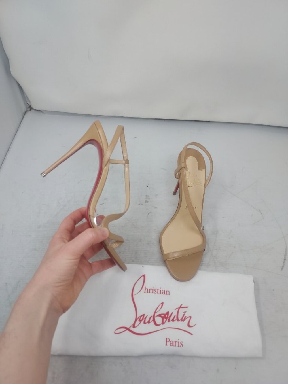 CHRISTIAN LOUBOUTIN Rosalie Strass Nude Strappy Heel Sandal